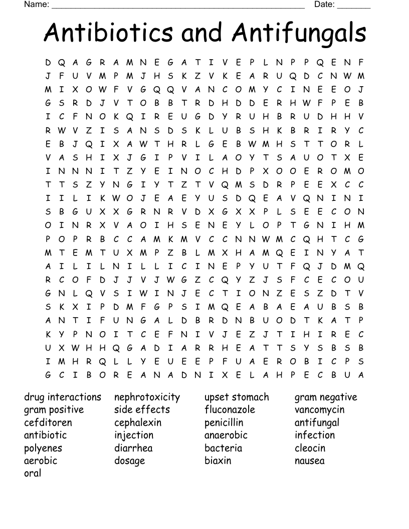 Antibiotics and Antifungals Word Search