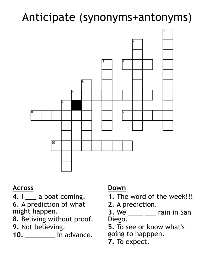Anticipate (synonyms+antonyms) Crossword