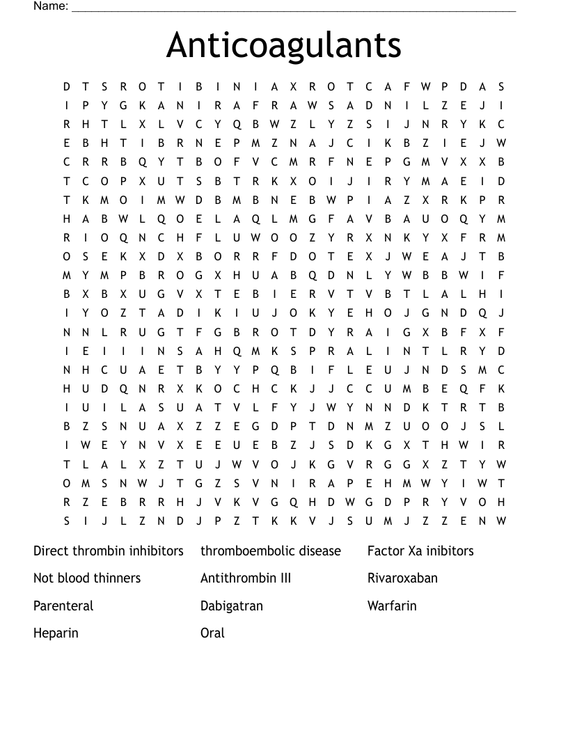 Anticoagulants  Word Search