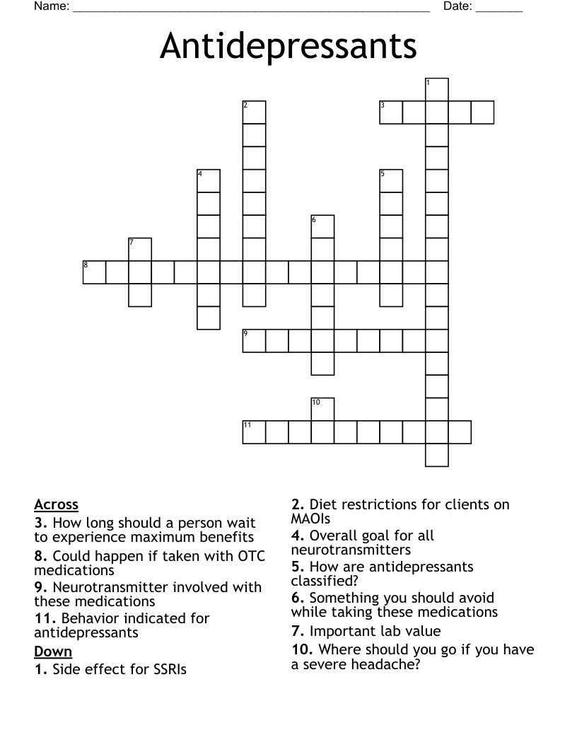 Antidepressants Crossword
