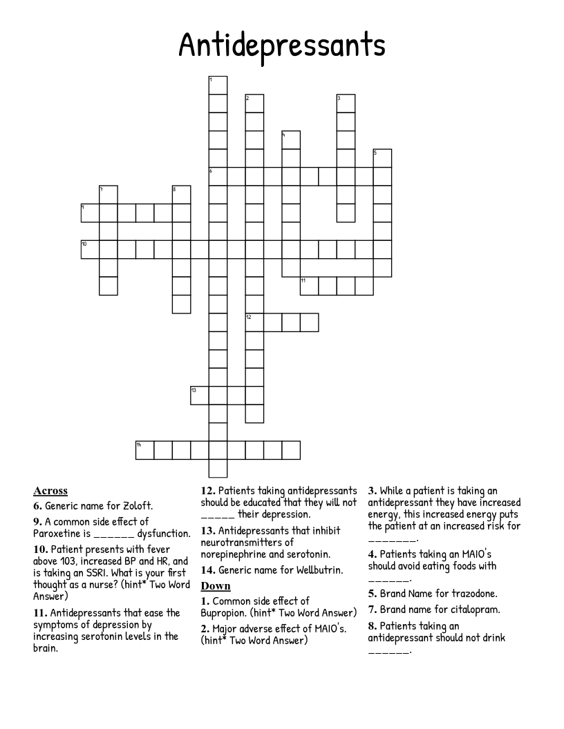 Antidepressants Crossword
