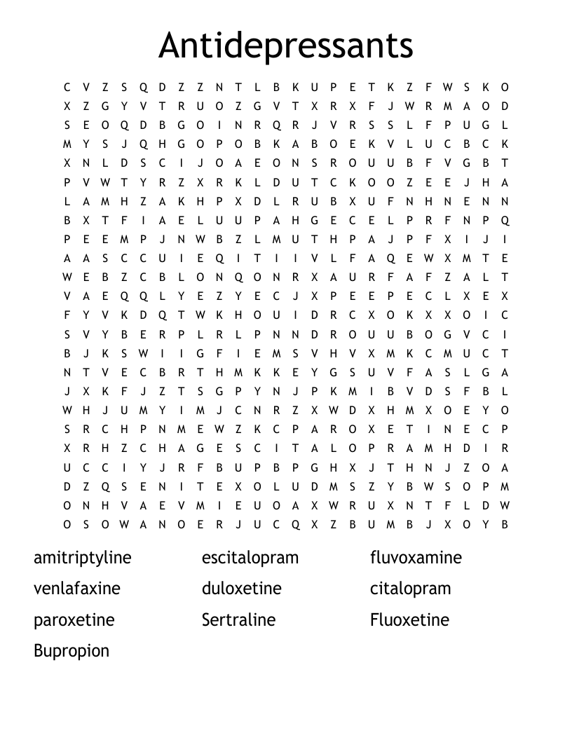 Antidepressants  Word Search