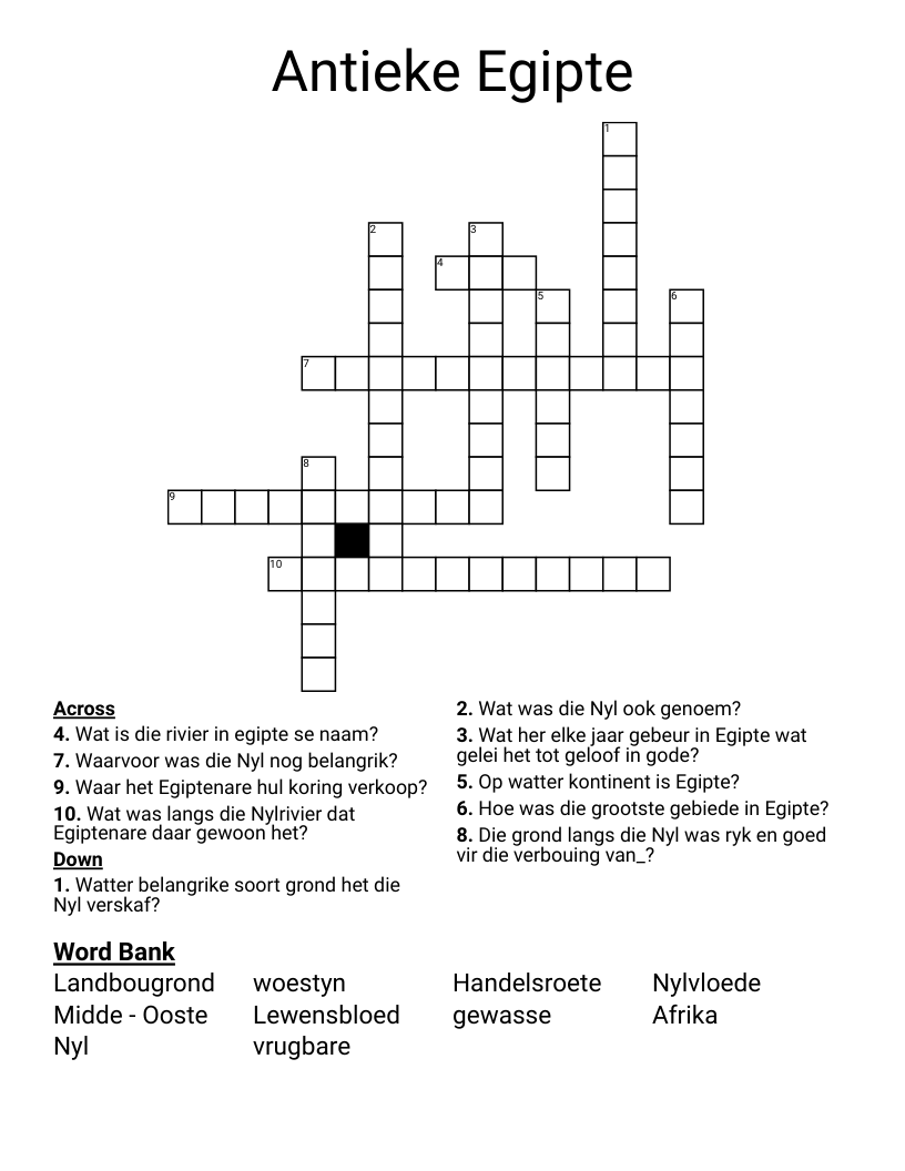 Antieke Egipte Crossword