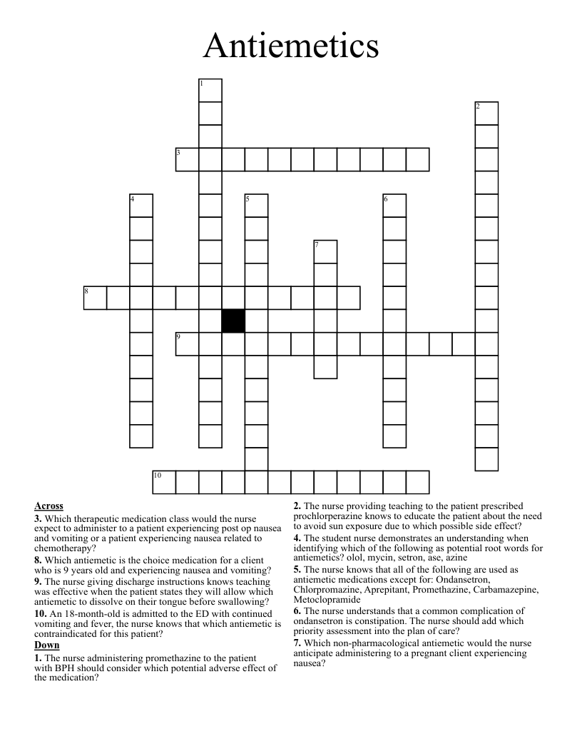 Antiemetics Crossword