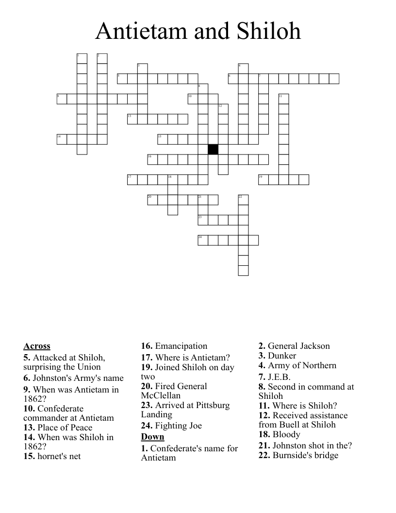Antietam and Shiloh Crossword