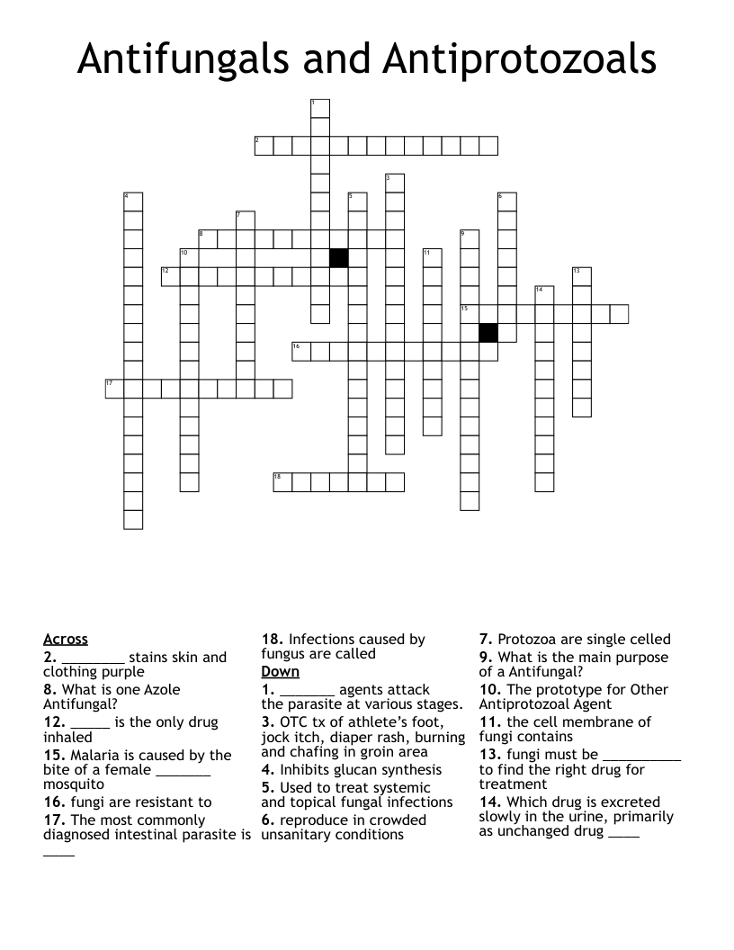Antifungals and Antiprotozoals Crossword
