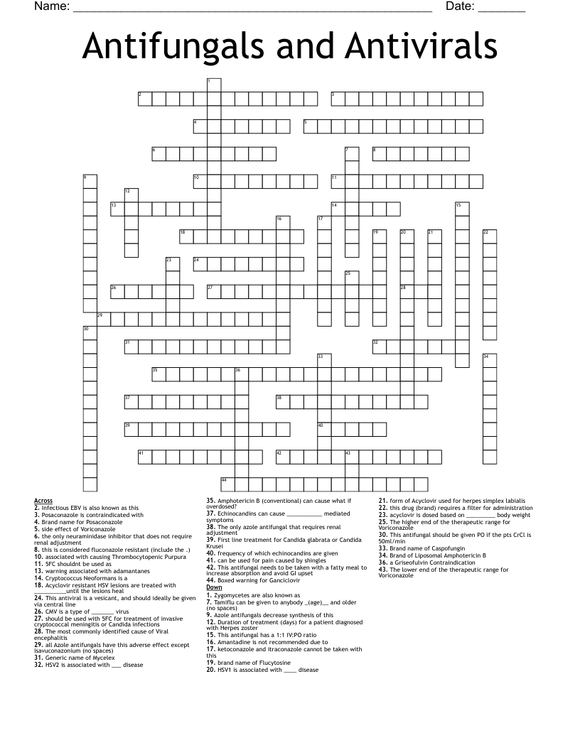 Antifungals and Antivirals Crossword