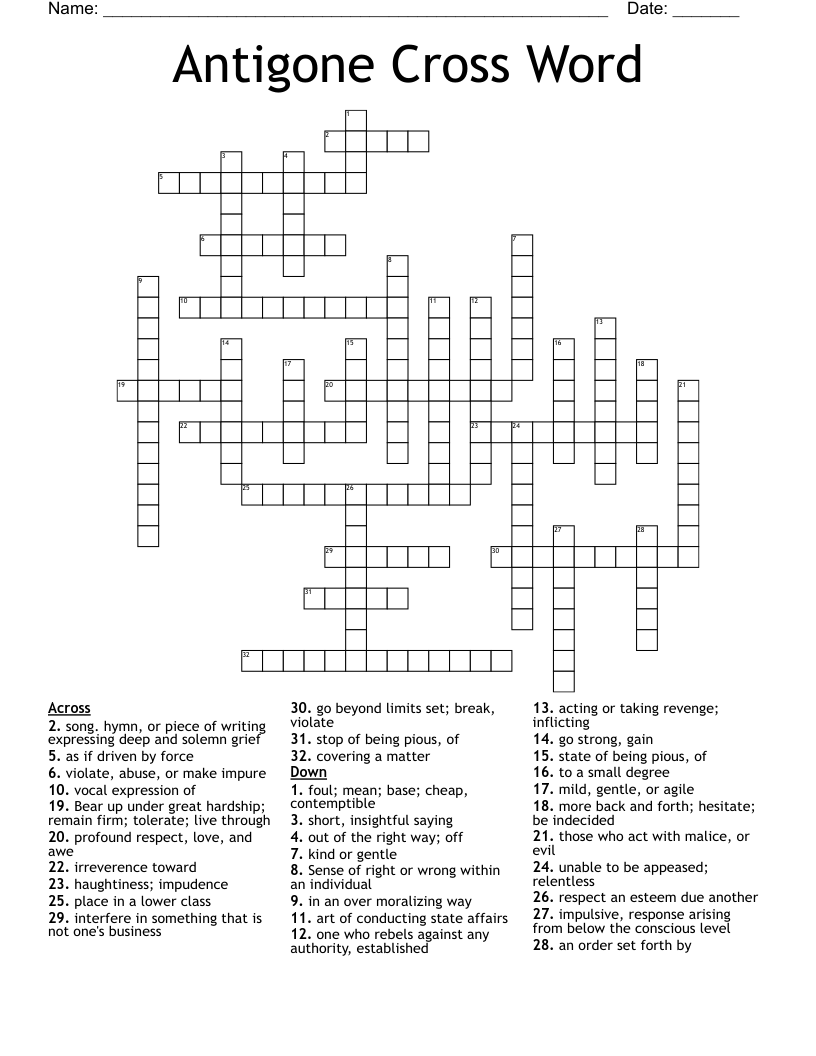 Antigone Cross Word