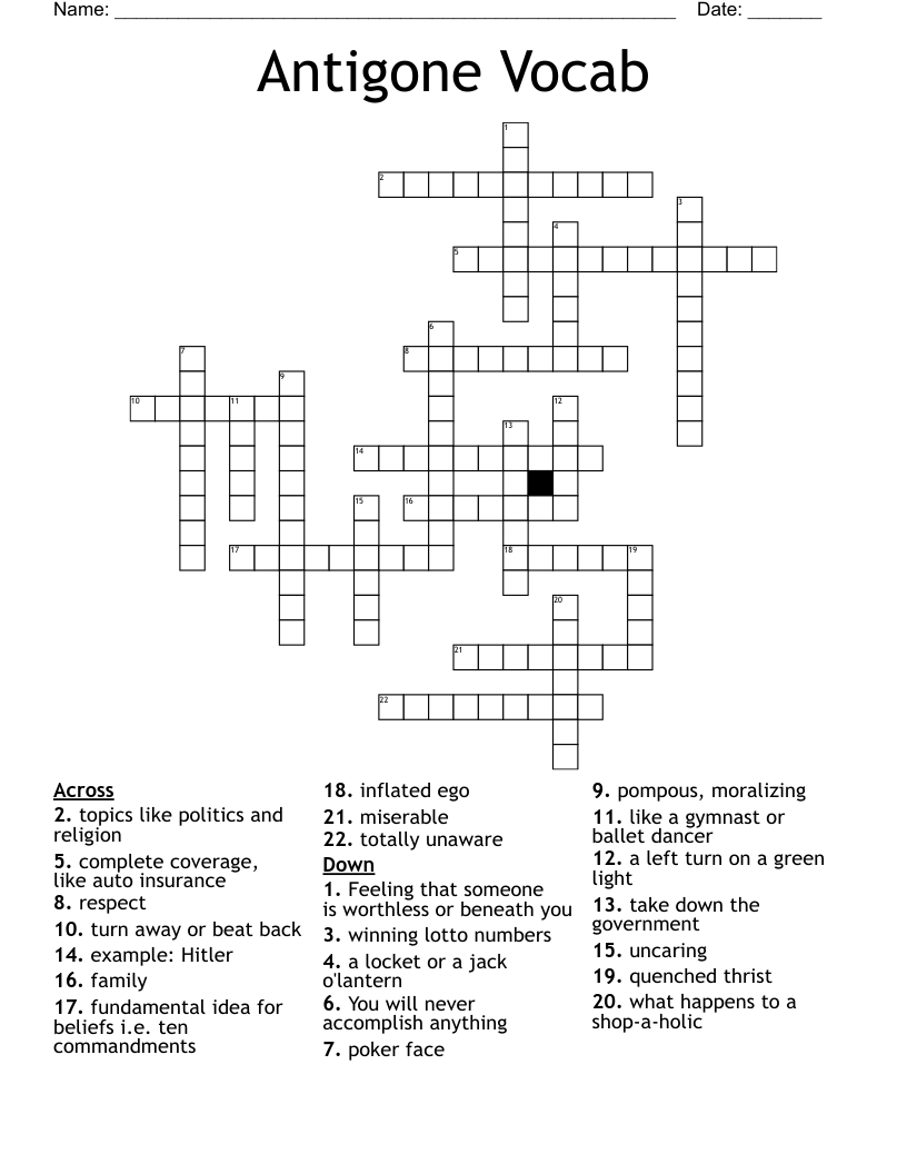 Antigone Vocab Crossword