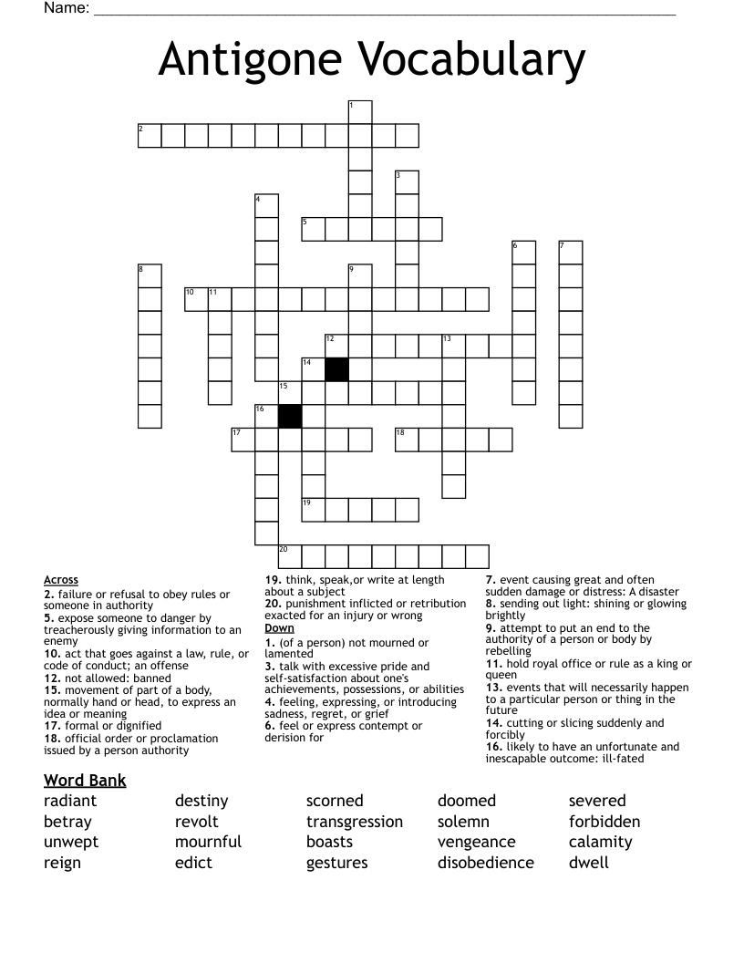 Antigone Vocabulary Crossword