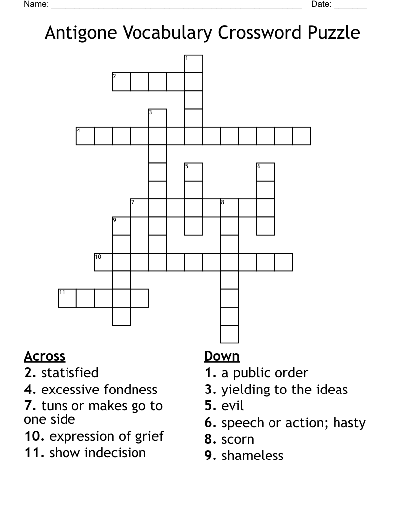 Antigone Vocabulary Crossword Puzzle 