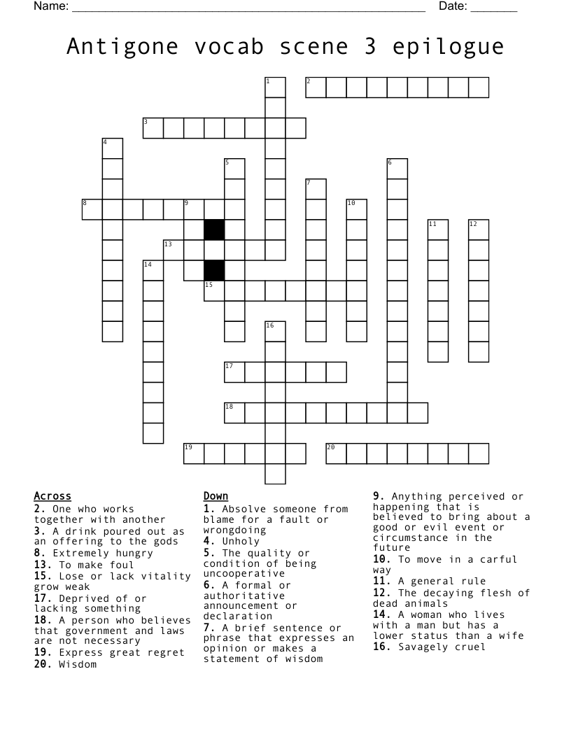 Antigone vocab scene 3 epilogue  Crossword