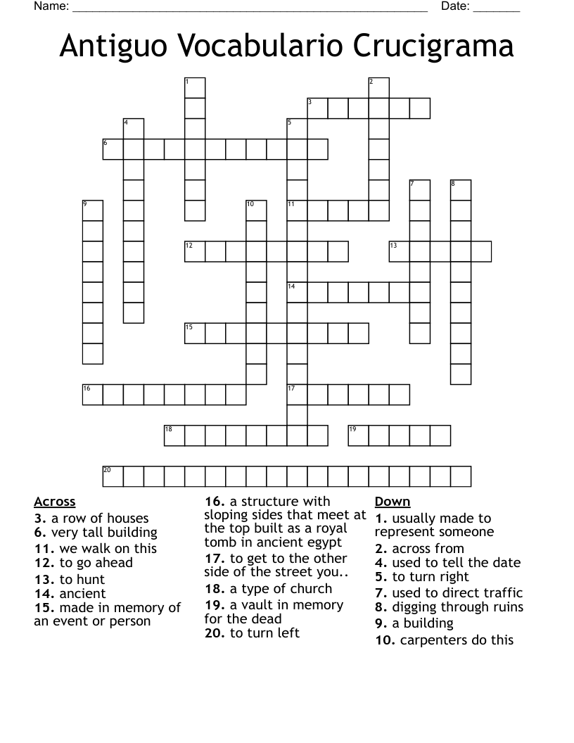 Antiguo Vocabulario Crucigrama Crossword
