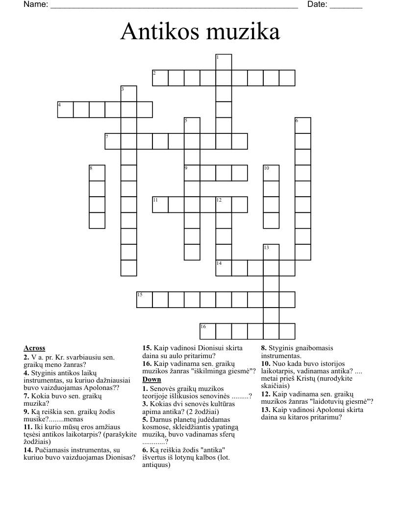 Antikos muzika Crossword
