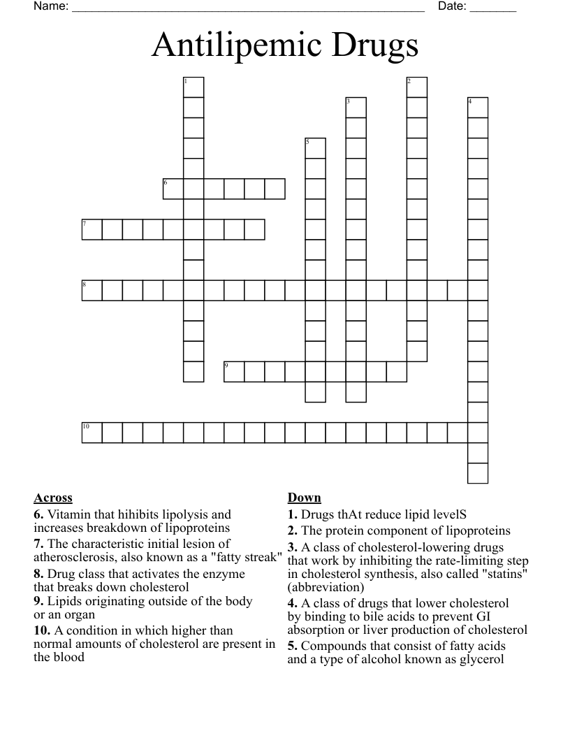 Antilipemic Drugs Crossword