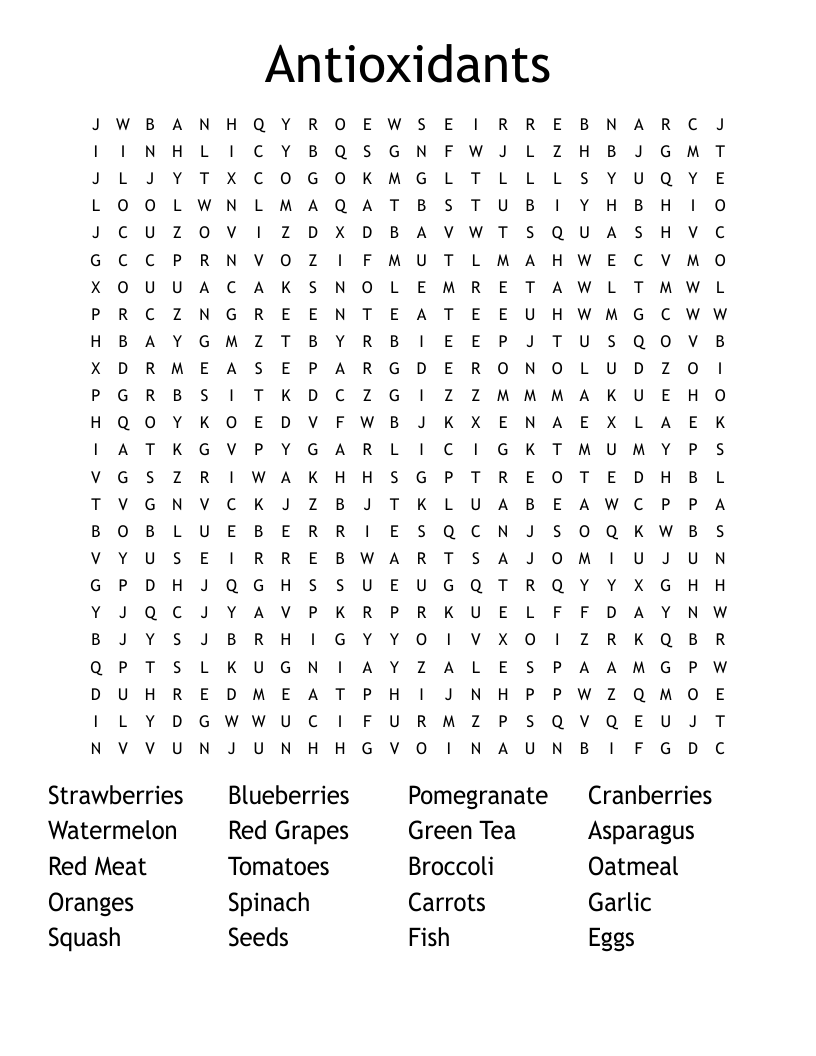 Antioxidants Word Search