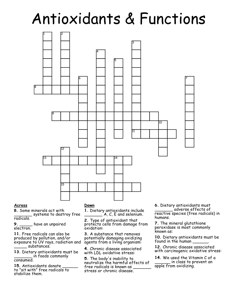 Antioxidants & Functions Crossword