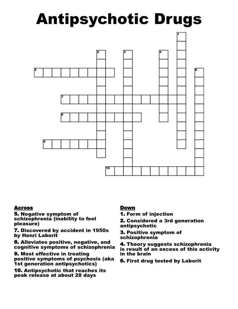 Antipsychotic Drugs Crossword