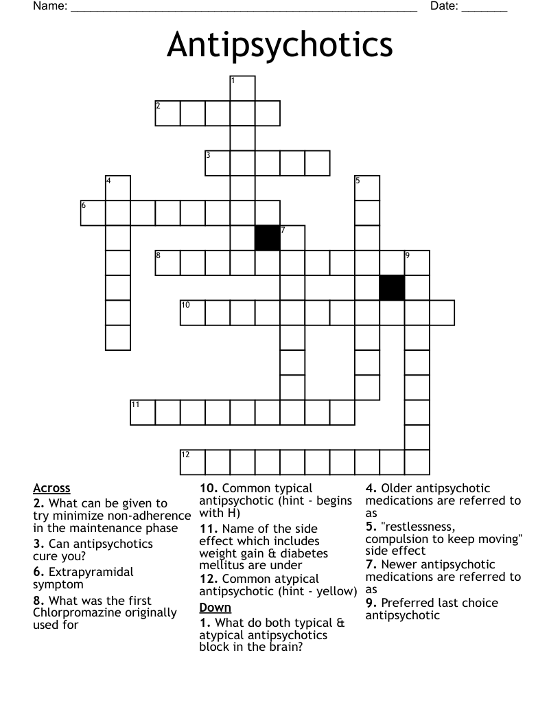 Antipsychotics Crossword
