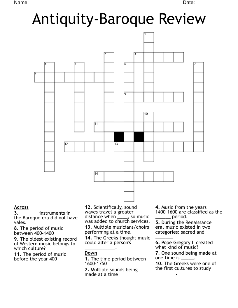 Antiquity-Baroque Review Crossword