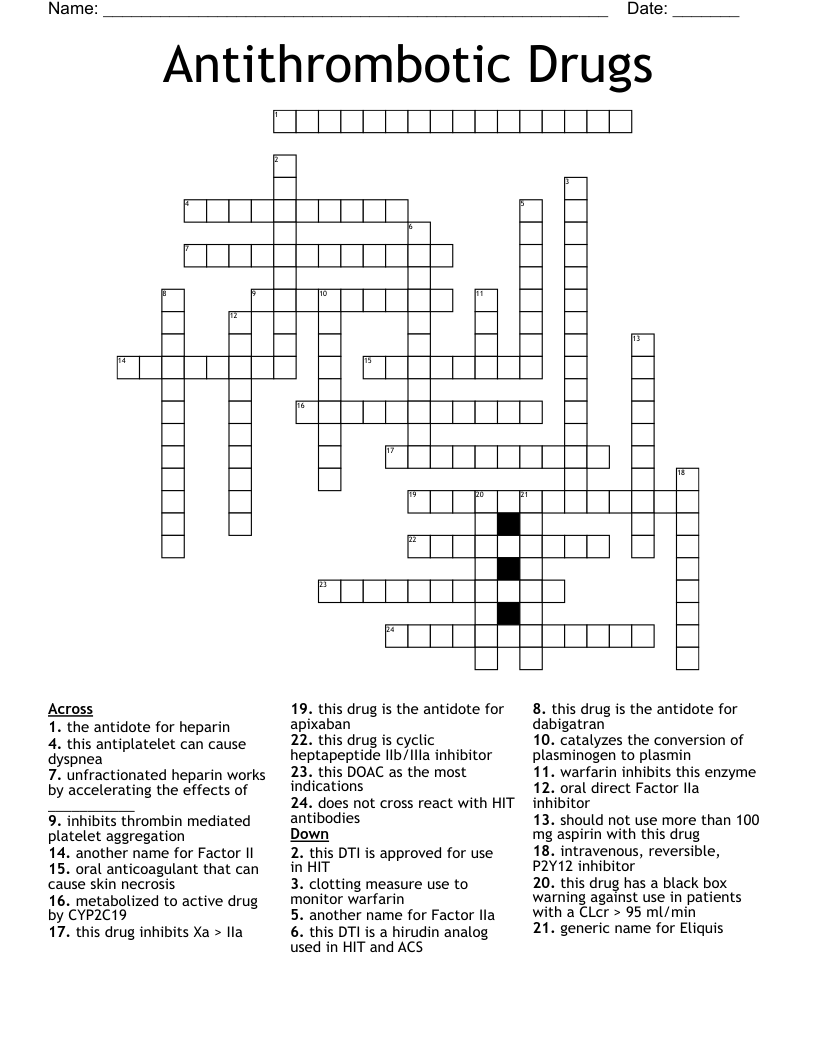 Antithrombotic Drugs Crossword