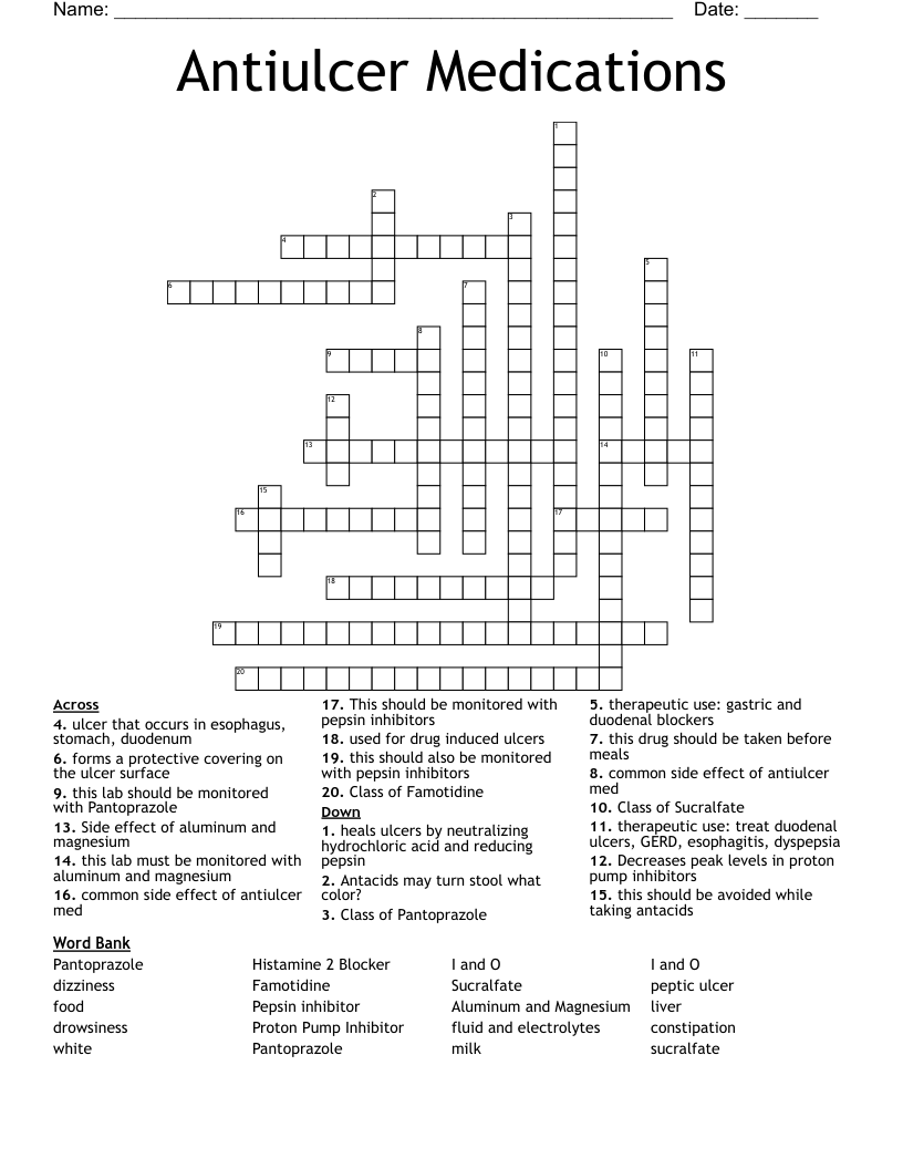 Antiulcer Medications Crossword