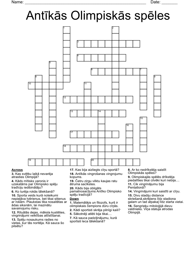 Antīkās Olimpiskās spēles Crossword