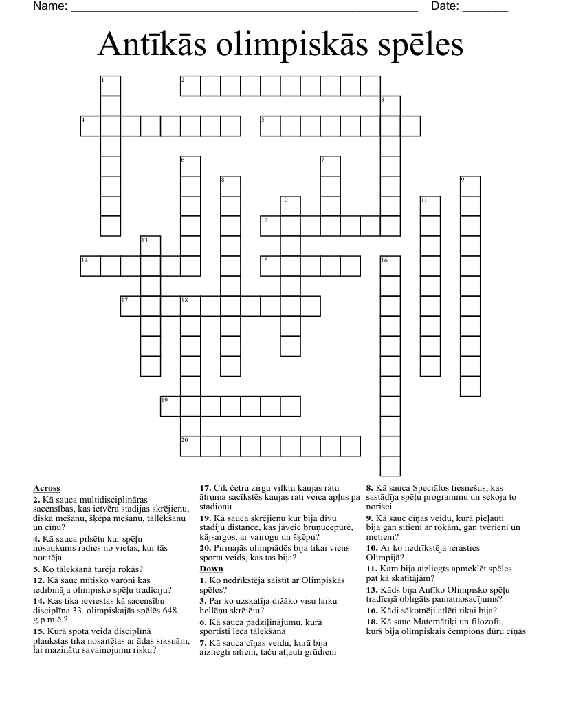 Antīkās olimpiskās spēles Crossword