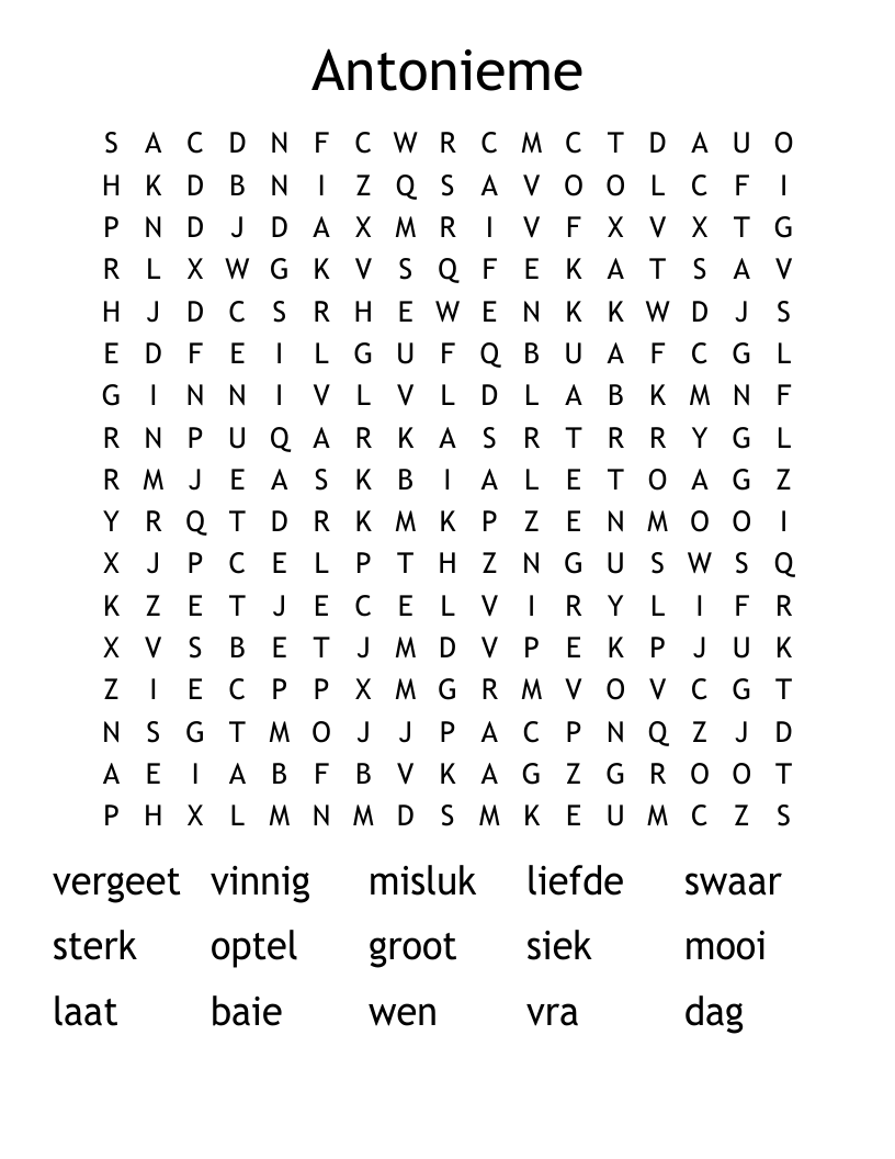 Antonieme Word Search