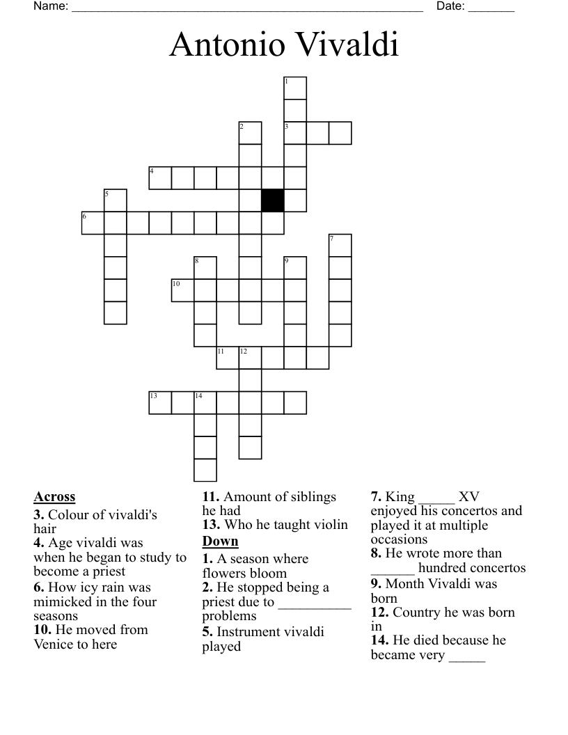 Antonio Vivaldi Crossword