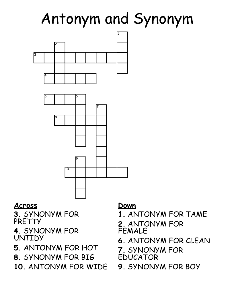 Antonym and Synonym Crossword