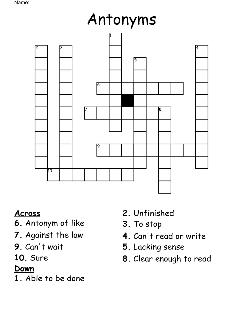 Antonyms Crossword