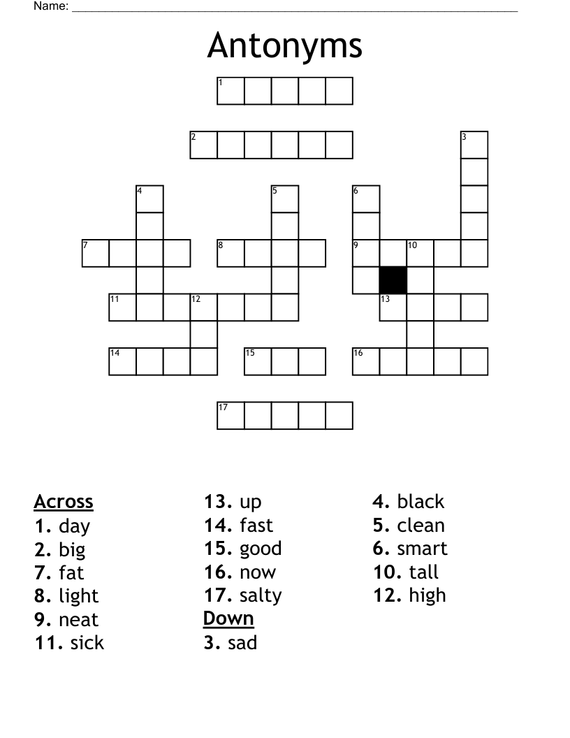 Antonyms Crossword