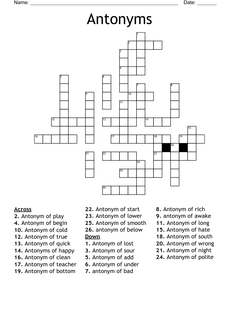 Antonyms Crossword