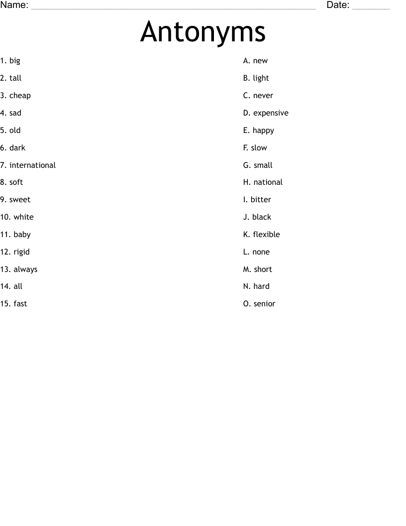 Antonyms Worksheet