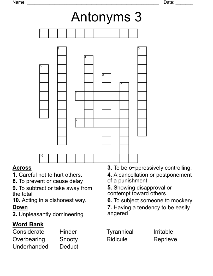 Antonyms 3 Crossword