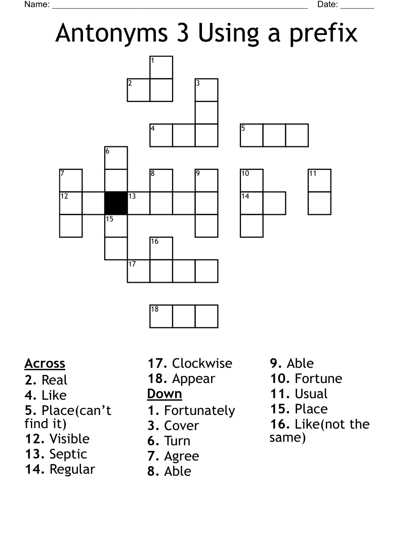 Antonyms 3  Using a prefix Crossword
