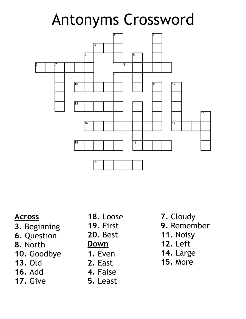 Antonyms Crossword