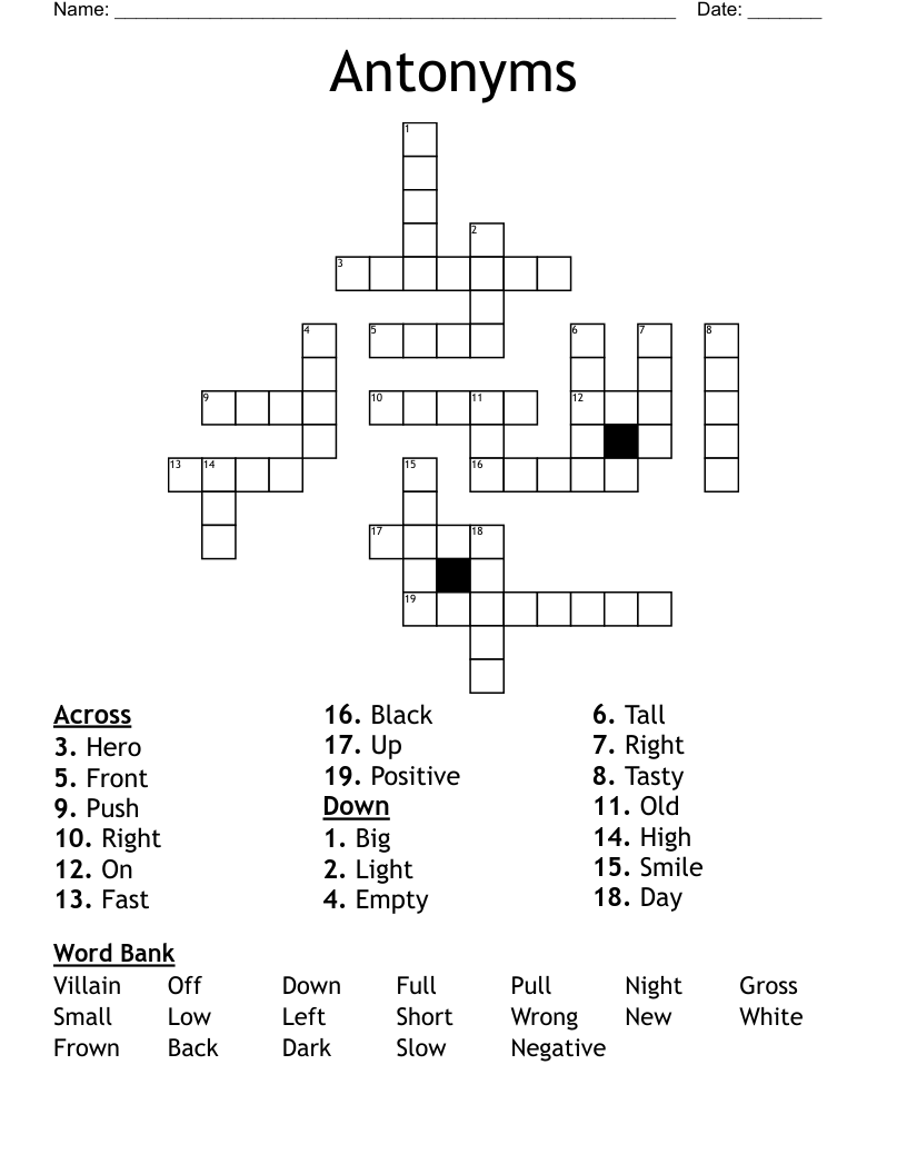 Antonyms  Crossword