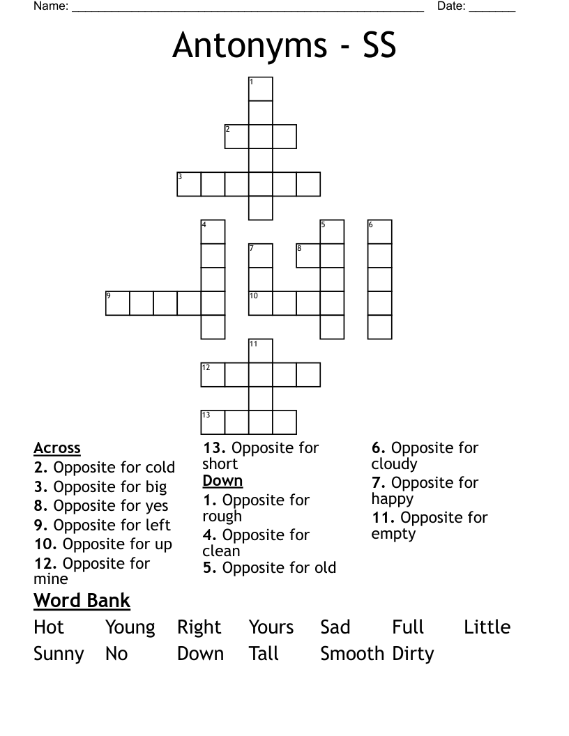 Antonyms - SS Crossword