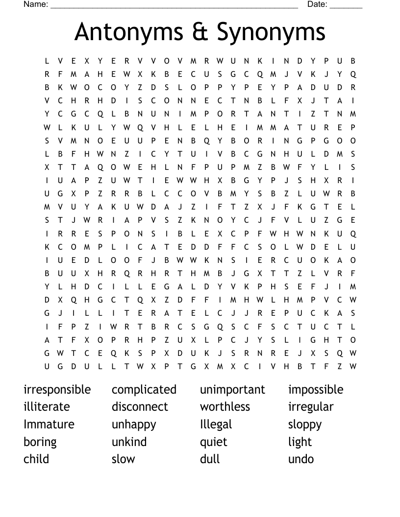 Antonyms & Synonyms  Word Search