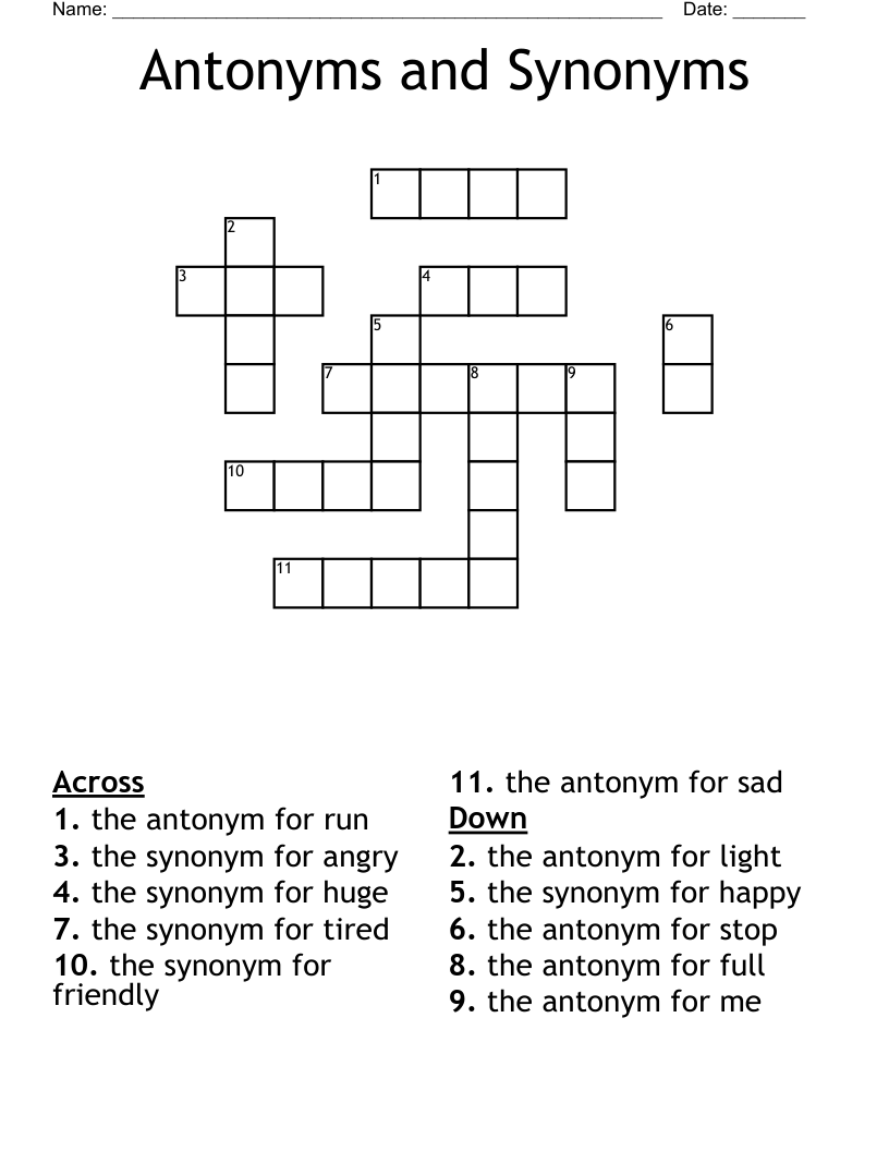 Antonyms and Synonyms  Crossword