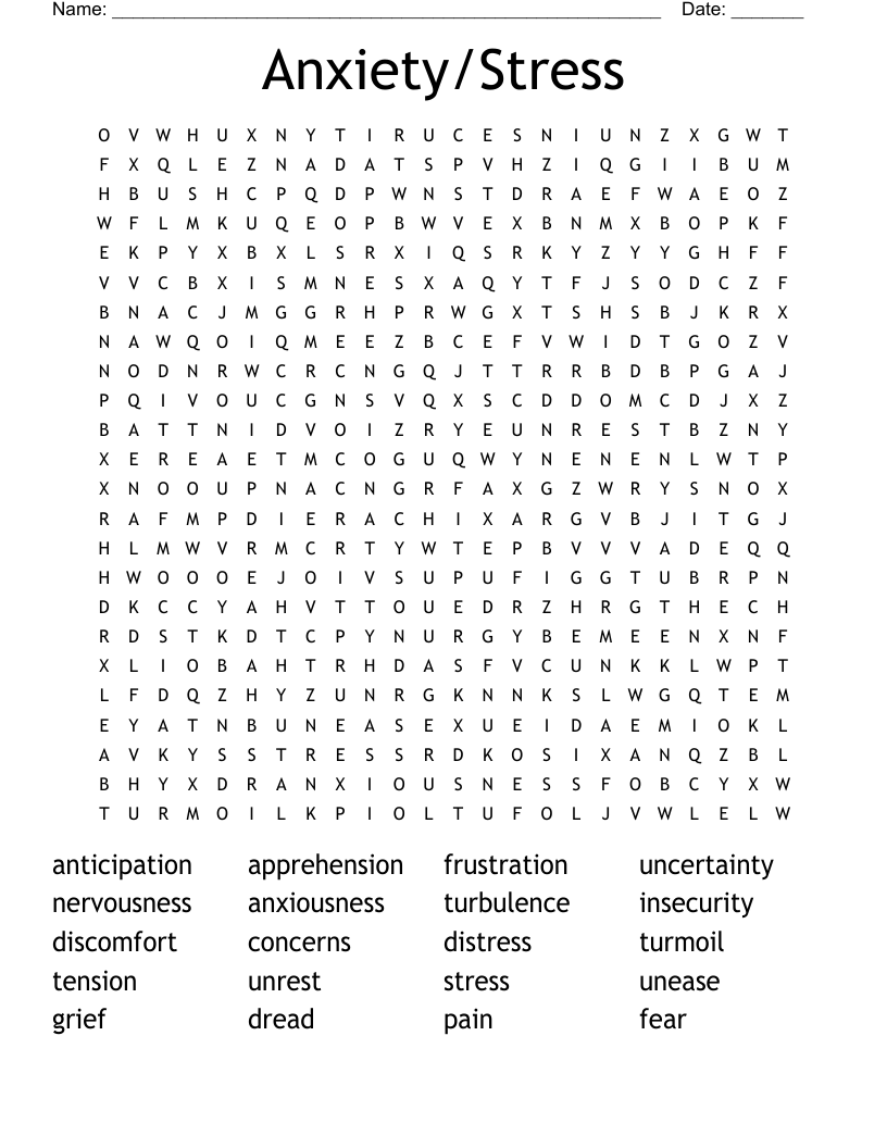 Anxiety/Stress Word Search