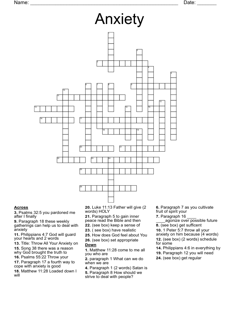 Anxiety Crossword