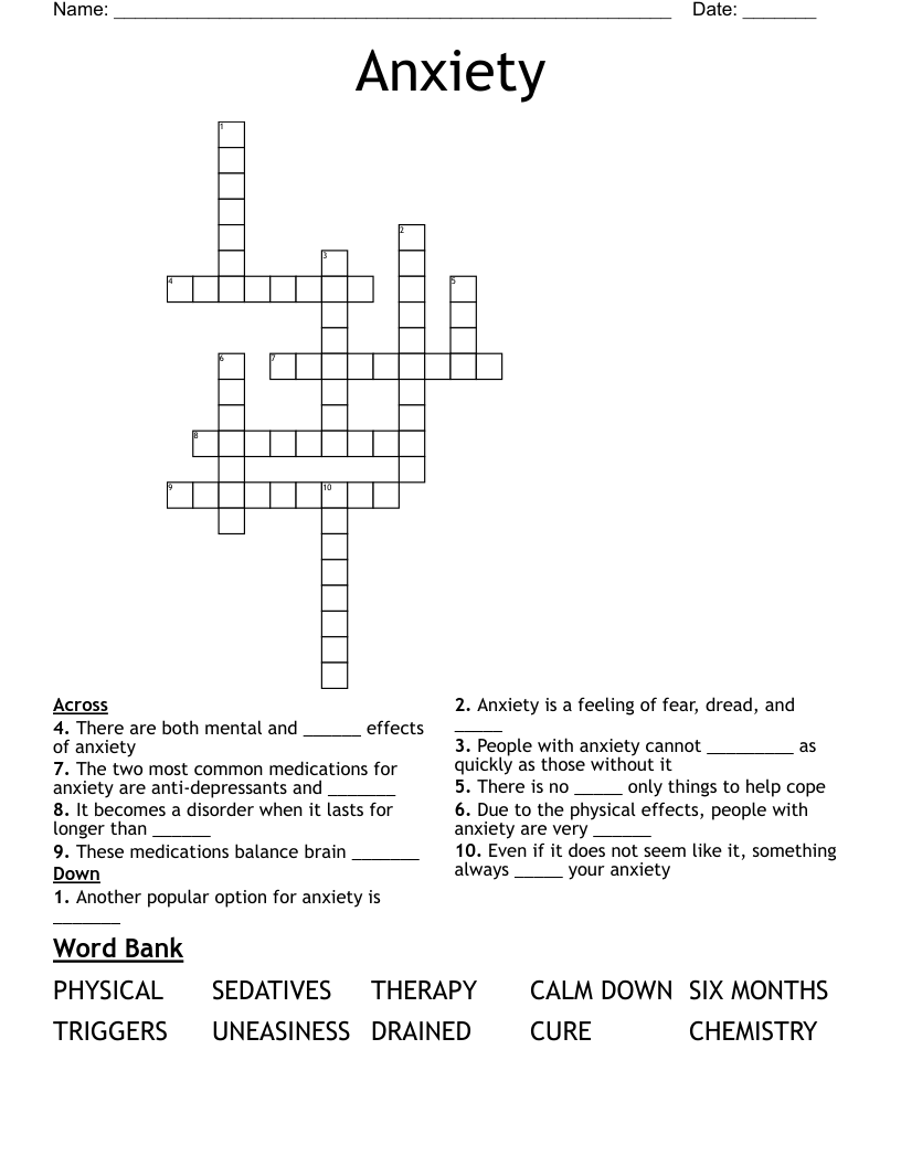 Anxiety Crossword