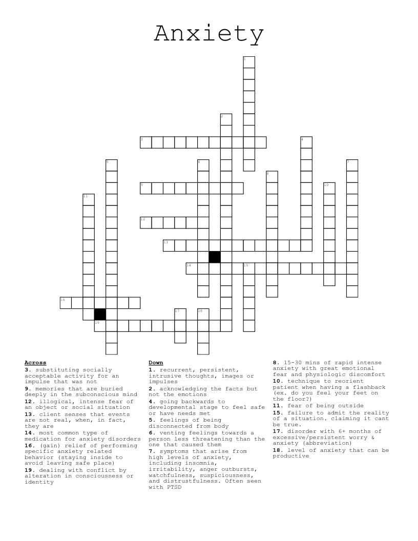 Anxiety Crossword