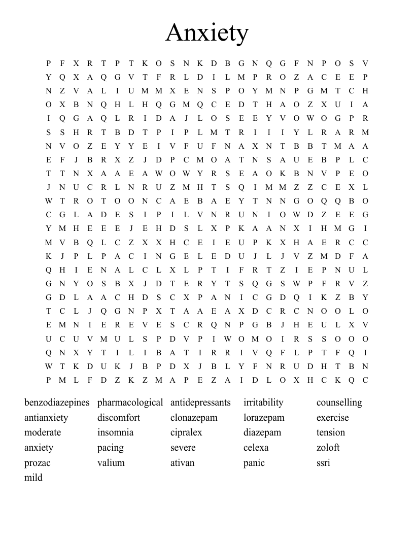 Anxiety Word Search