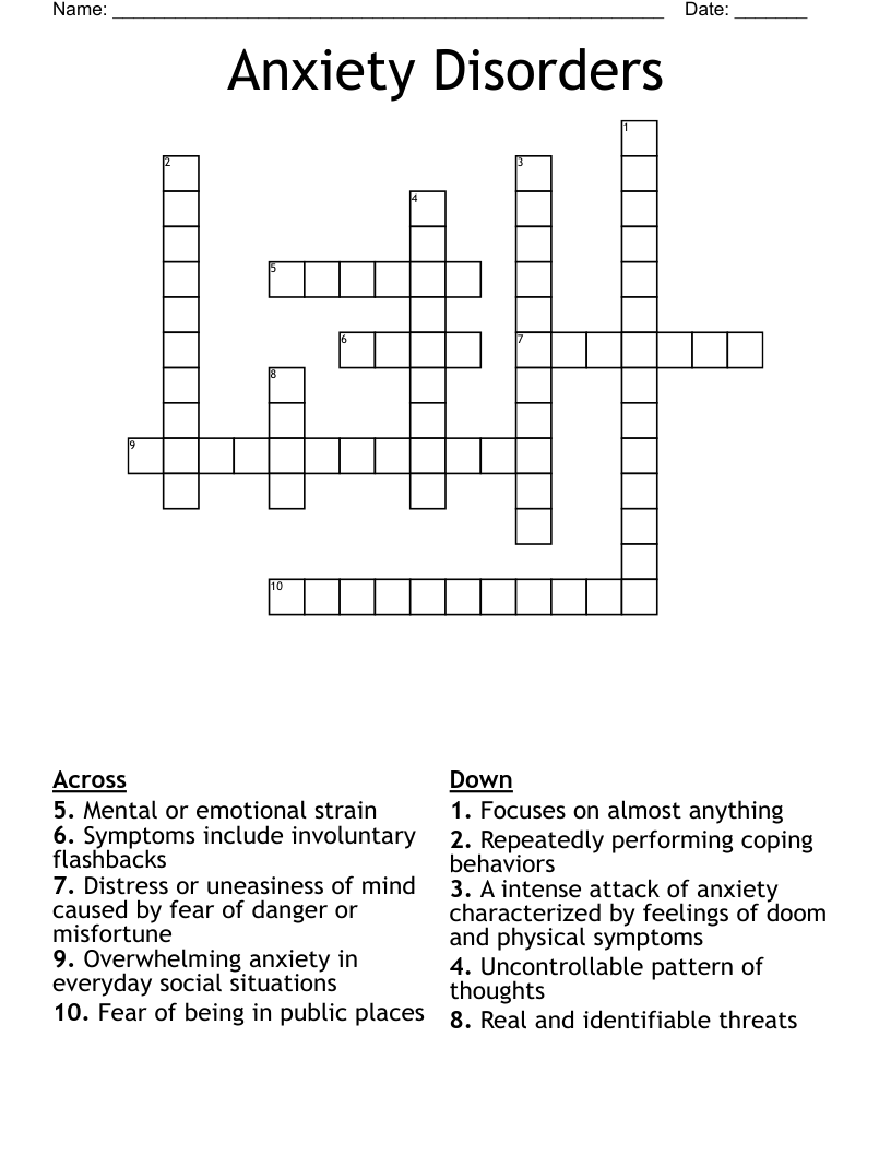 Anxiety Disorders Crossword