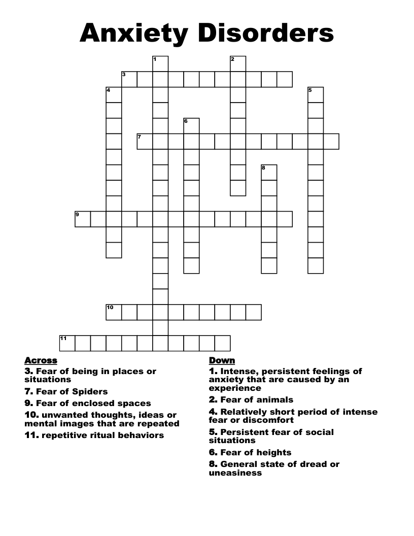 Anxiety Disorders Crossword