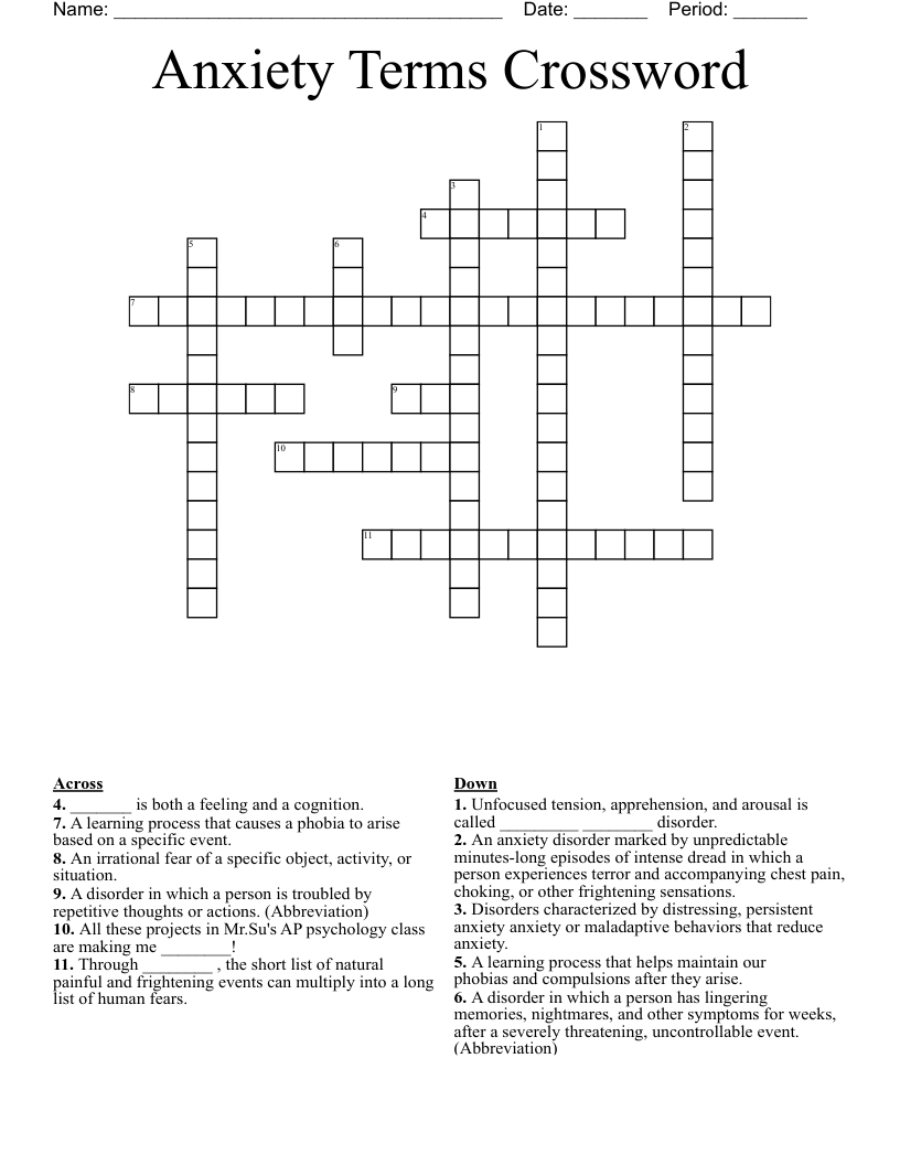 Anxiety Terms Crossword
